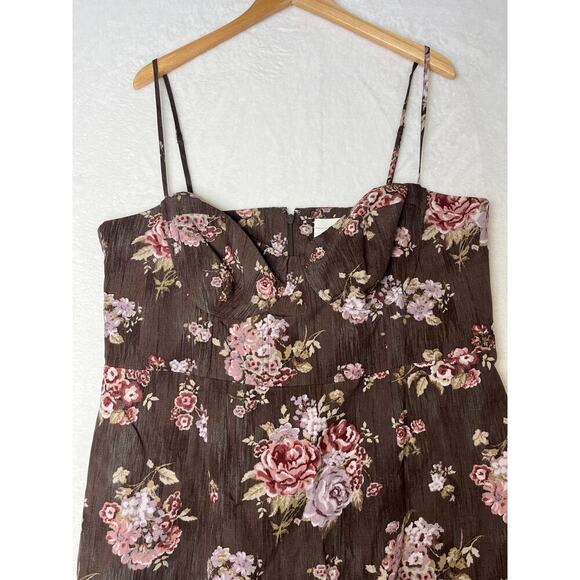 NWT H&M Brock Collection Brown Floral Mini Dress Cottage Bustier Sexy sz XL - Picture 4 of 9